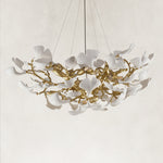Ceramic Leaf Round Chandelier, 32 in - 32 in / Gold complete fixture