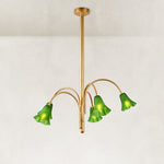 Glass Blossom Chandelier, Five-Light - Green Glass complete fixture