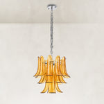 Amber Glass Petal Three-Tier Chandelier - Polished Nickel / Amber Glass complete fixture