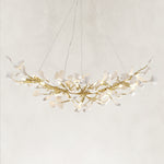 Ceramic Leaf Rectangular Chandelier, 55 in - 55 in / Gold complete fixture