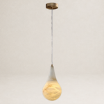 Teardrop Minimalist Alabaster Pendant Light 11"D by Dalmivik, complete fixture view