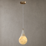 Teardrop Minimalist Alabaster Pendant Light 11"D by Dalmivik, complete fixture view