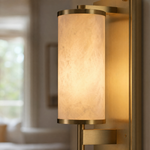 Cylinder Arm Stacked Alabaster Black Wall Sconce by Dalmivik, product or room detail view