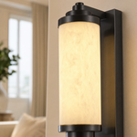 Cylinder Arm Stacked Alabaster Black Wall Sconce by Dalmivik, product or room detail view