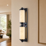 Cylinder Arm Stacked Alabaster Black Wall Sconce by Dalmivik, product or room detail view