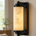 Cylinder Arm Stacked Alabaster Black Wall Sconce by Dalmivik, product or room detail view