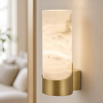 Cylinder Wrap Alabaster Brass Tube Wall Sconce by Dalmivik, product or room detail view