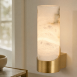 Cylinder Wrap Alabaster Brass Tube Wall Sconce by Dalmivik, product or room detail view