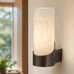 Cylinder Wrap Alabaster Brass Tube Wall Sconce by Dalmivik, product or room detail view