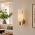 Cylinder Wrap Alabaster Brass Tube Wall Sconce by Dalmivik, product or room detail view