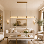 Anello Alabaster Cylinder Linear Dining Pendant Brass by Dalmivik, product or room detail view