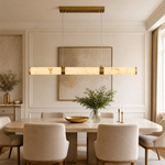 Anello Alabaster Cylinder Linear Dining Pendant Brass by Dalmivik, product or room detail view
