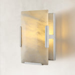 Trapezoid Alabaster Wall Sconce in Forged Pewter — 10 in