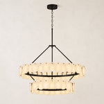 Two-Tier Alabaster Disc Chandelier in Black — 48 in