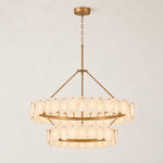 Two-Tier Alabaster Disc Chandelier in Brass — 48 in