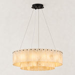 Double-Layer Alabaster Round Chandelier in Black — 24 in