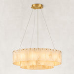 Double-Layer Alabaster Round Chandelier in Brass — 24 in