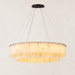 Double-Layer Alabaster Round Chandelier in Black — 48 in