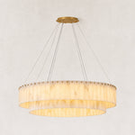 Double-Layer Alabaster Round Chandelier in Brass — 48 in
