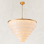 Seven-Tier Alabaster Panel Chandelier in Lacquered Burnished Brass — 60 in