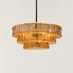 Textured glass round chandelier with matte black hardware