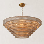 Smoke fluted glass round chandelier with stepped tiers