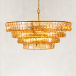 Amber fluted glass round chandelier with stepped tiers