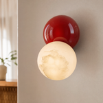 Duo Sphere Crimson Eclipse Alabaster Wall Sconce by Dalmivik, product or room detail view