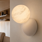 Duo Sphere Crimson Eclipse Alabaster Wall Sconce by Dalmivik, product or room detail view