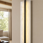 Framed Slab Open Frame Alabaster Vertical Wall Sconce by Dalmivik, complete fixture view