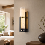 Framed Slab Vertical Column Alabaster Wall Sconce by Dalmivik, product or room detail view