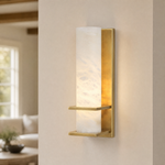 Framed Slab Vertical Column Alabaster Wall Sconce by Dalmivik, product or room detail view