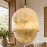 Hollis Minimalist Brass Alabaster Pendant Light 8.3" D by Dalmivik, product or room detail view