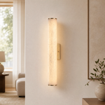 Linear Rod Tall Alabaster Column Wall Sconce by Dalmivik, product or room detail view
