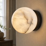 Luna Disc Compact Orb Alabaster Black Wall Sconce by Dalmivik, product or room detail view