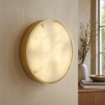 Luna Disc Oversized Flush Alabaster Wall Sconce by Dalmivik, complete fixture view