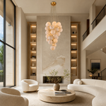Luxury Gold & White Alabaster Globe Chandelier – 39" Diameter by Dalmivik, product or room detail view