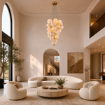 Luxury Gold & White Alabaster Globe Chandelier – 39" Diameter by Dalmivik, product or room detail view