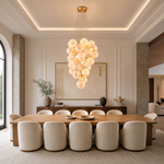 Luxury Gold & White Alabaster Globe Chandelier – 39" Diameter by Dalmivik, product or room detail view