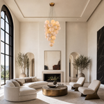 Luxury Gold & White Alabaster Globe Chandelier – 39" Diameter by Dalmivik, product or room detail view