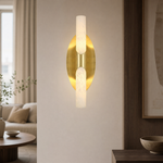 Oval Plate Duo Twin Opal Alabaster Wall Sconce by Dalmivik, product or room detail view