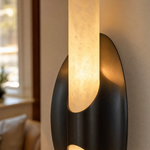 Oval Plate Duo Twin Opal Alabaster Wall Sconce by Dalmivik, product or room detail view