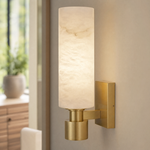 Pillar Light Tall Column Alabaster Brass Wall Sconce by Dalmivik, product or room detail view