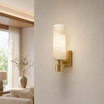 Pillar Light Tall Column Alabaster Brass Wall Sconce by Dalmivik, product or room detail view