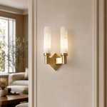 Pillar Light Twin Column Alabaster Brass Wall Sconce by Dalmivik, product or room detail view