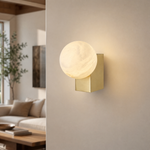 Rectangular Plate Corner Orb Alabaster Wall Sconce by Dalmivik, product or room detail view