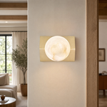 Rectangular Plate Front Orb Alabaster Wall Sconce by Dalmivik, product or room detail view