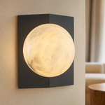 Rectangular Plate Front Orb Alabaster Wall Sconce by Dalmivik, product or room detail view