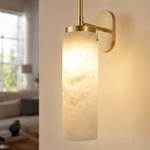 Rod Pendant Tall Drop Alabaster Brass Wall Sconce by Dalmivik, complete fixture view