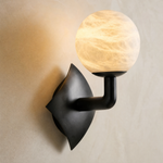 Sculpted Form Orb & Leaf Alabaster Wall Sconce by Dalmivik, product or room detail view